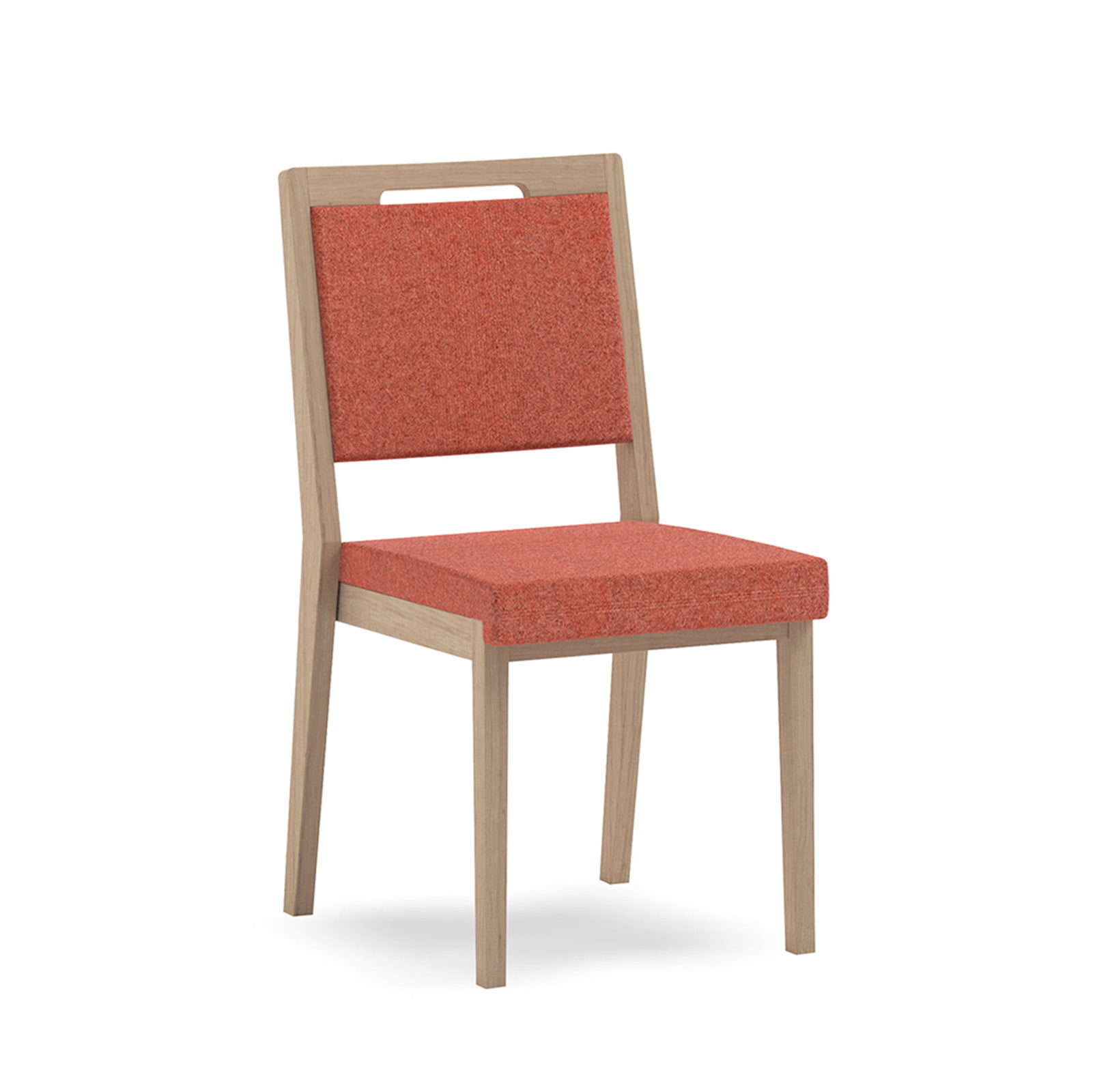 Eetkamerstoel-voor-zorg-1-Blues Stapelstoelen voor senioren Blues Oranje met bruine poten