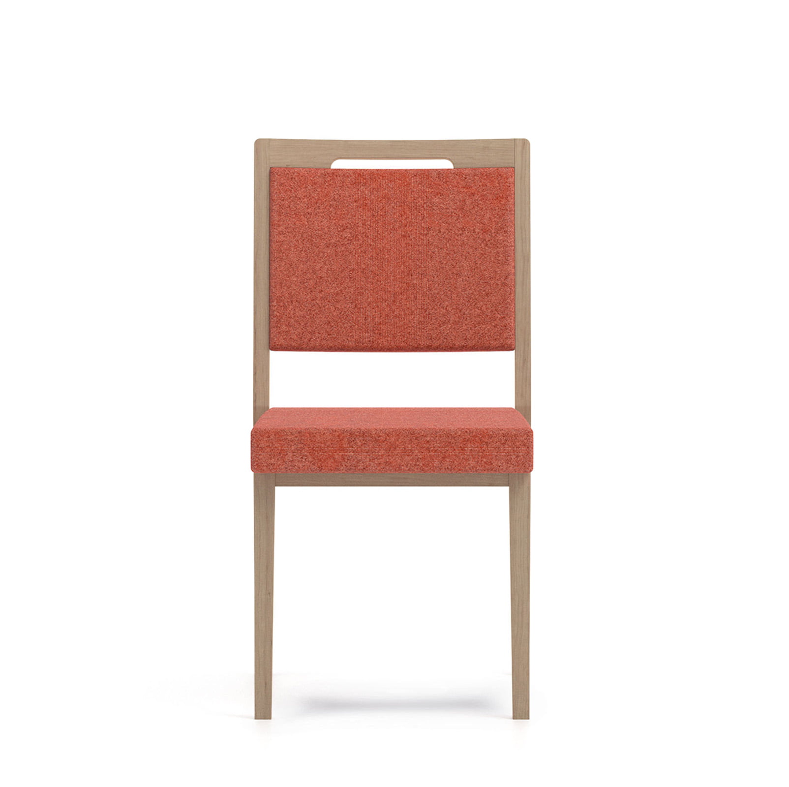 Eetkamerstoel-zonder-armleuning-1-Blues hoge stoelen voor senioren bruin hout met rode bekleding