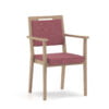 Seniorenstoel voor buurthuizen bruin houten frame met rood paarse bekleding