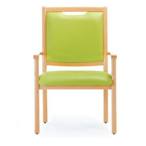 Obesitas stoel op voorraad bruin houten frame met groene urine werende bekleding