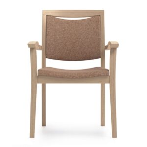 Obesitas stoel met bruin hout en bruine bekleding