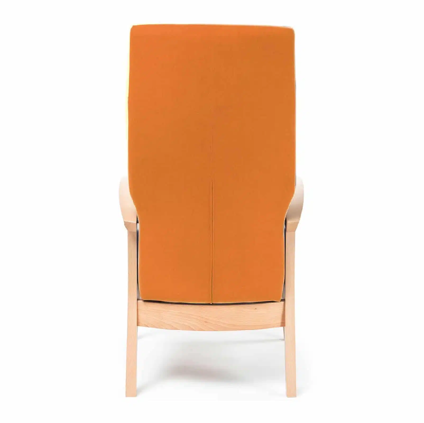 Relaxfauteuil voor ouderen Angio Relax AA Relaxfauteuil voor ouderen oranje bekleding met bruin houten frame