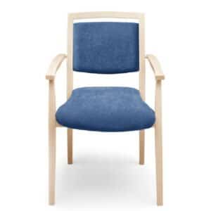 Senior stoel wit hout met blauwe bekleding