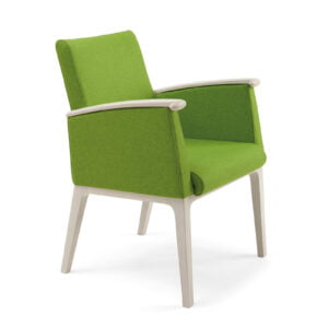 sta op eetkamerstoel Loxy A. Groene bekleding met witten houten frame
