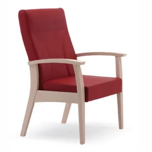 Obese armstoel: XXL A eetkamerstoel op voorraad Obese armstoel XXL A Rood met houten poten