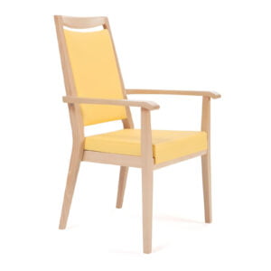 Ergonomische stoelen Ergo A XL. Lichtbruin houten frame met gele bekleding