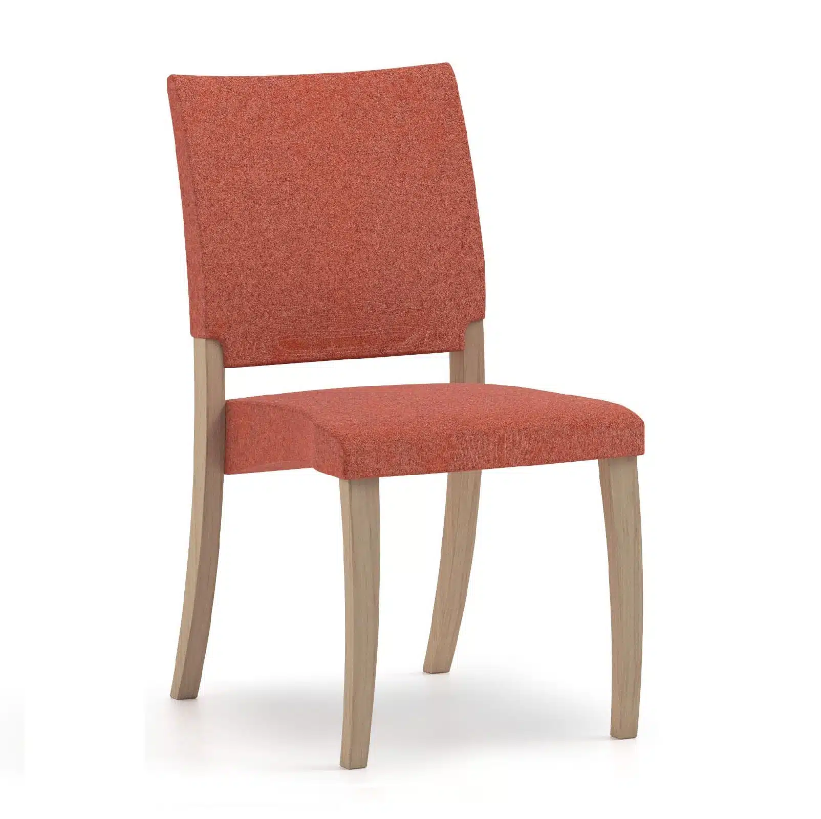 Stoel voor senioren met bruin hout en oranje bekleding