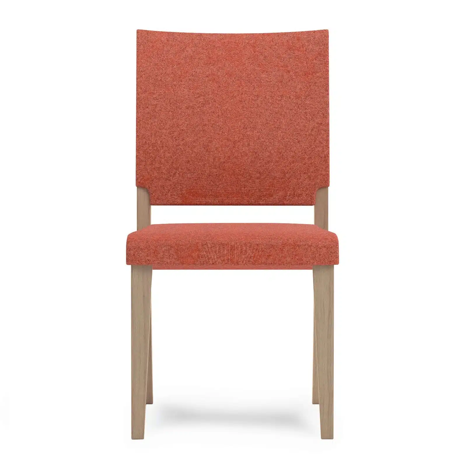 Stoel voor senioren met bruin hout en oranje bekleding