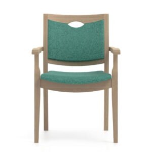 stoel ouderen bruin frame met groene bekleding