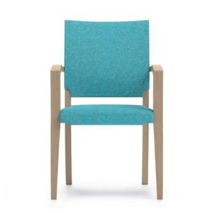 Stoel voor senioren armstoel met bruin houten frame en turquoise urine-werende bekleding
