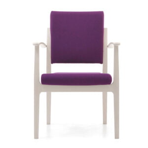 Zorgstoel wit hout met paars urine-werend kunstleer