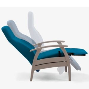 Relax fauteuil staalbaron blauw urine werende bekleding met wit houten frame