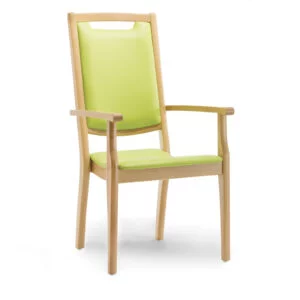 seniorstoel op voorraad Care A XL Groene Bekleding met houten frame