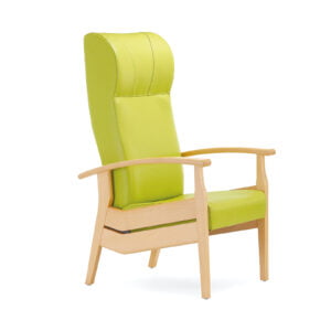 Fauteuil hoog model: Care F Groene fauteuil met hoge rugleuning en licht eiken frame