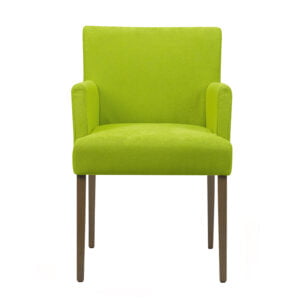 restaurant stoel voor ouderen groen stoffering en donker houten poten