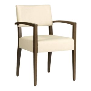 buurthuis stoelen met wit leer en donker houten poten en armleuningen