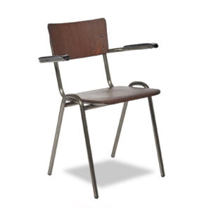 Industriële armstoel Donkerbruin hout