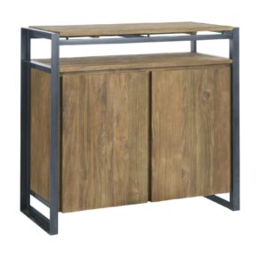 Industriele dressoir kast met donker eiken hout en zwart metaal 2 deurs
