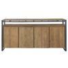 Industriele dressoir kast met donker eiken hout en zwart metaal 4 deurs