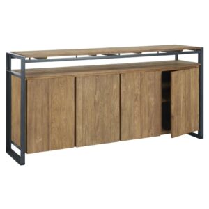 Industriele dressoir kast met donker eiken hout en zwart metaal 4 deurs