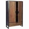 Industriele kledingkast met lade aan de onderkant donker eiken hout en een zwart frame 2 deurs