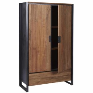 Industriele kledingkast met lade aan de onderkant donker eiken hout en een zwart frame 2 deurs