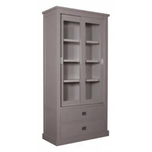 Landelijke taupe vitrinekast met 2 laden en 2 deurs