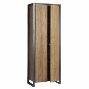 Industriele legkast met donker eiken hout en zwart frame