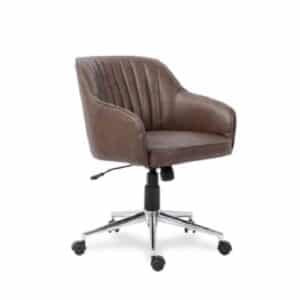 Stoel van industrieel leer, bruine kleur, metalen poten en wielen