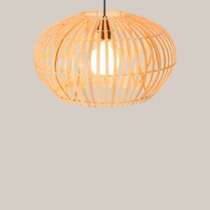 Ronde hanglamp van hout Rout Kleine rieten hanglamp