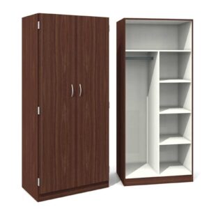 Donker bruine kast met 6 witte laden en 2 deurs Kleine variant