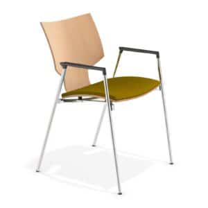 Stapelbare stoel metaal Lynx 1A Moderne stapelstoel hout met geel bruine bekleding