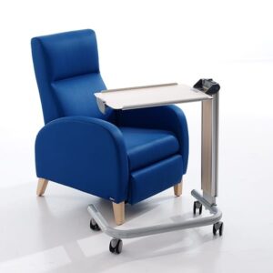 Blauwe obesitas stoel met verrijdbare tafel