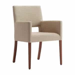 Zorgstoel voor dagbesteding, houten frame, stoel met armleuningen, arms vol gestoffeerd