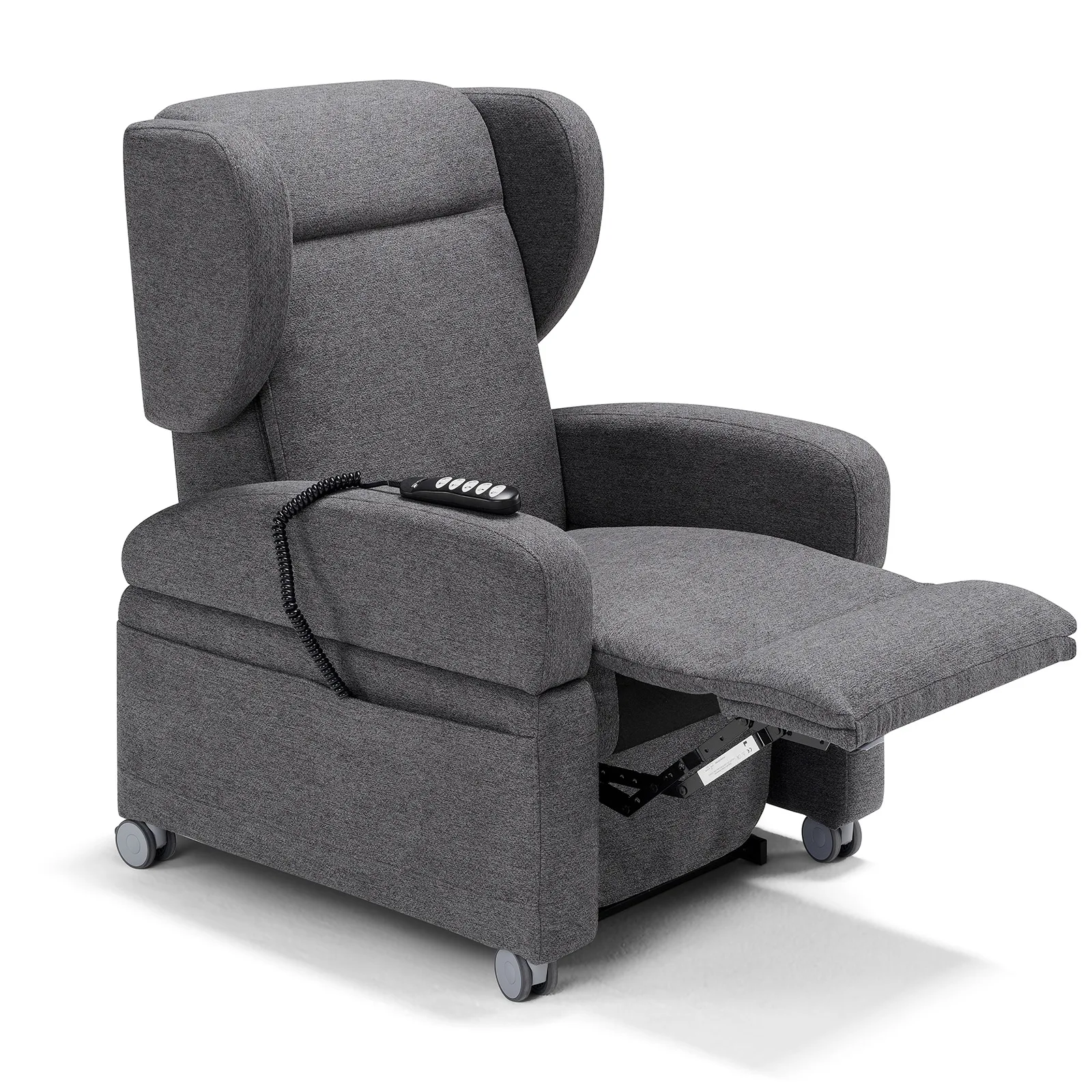 Grijs gestoffeerde fauteuil met voeten steun