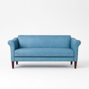 Blox bank in blauw kunstleder met klassieke armleuning